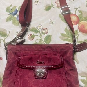 Coach Red Leather Crossbody Bag with Silver Accents